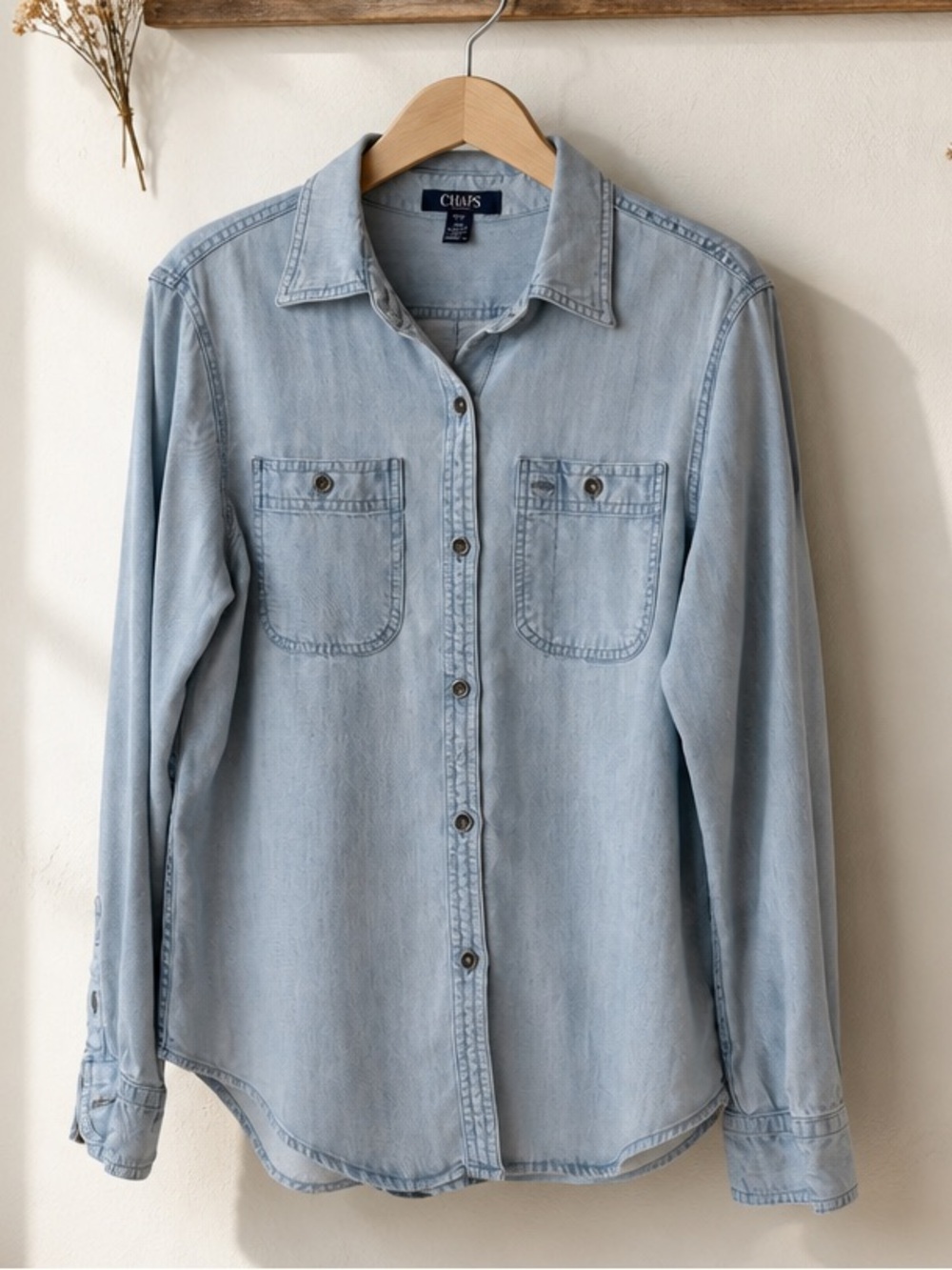 Chaps Light Blue Denim Button-Front Shirt